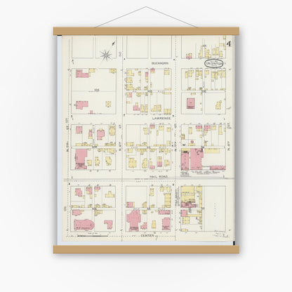 Old map wall art mockup — magnetic wood frame on white wall — Sanborn Fire Insurance Map from Ironton, Lawrence County, Ohio (1893), Sheet #0004