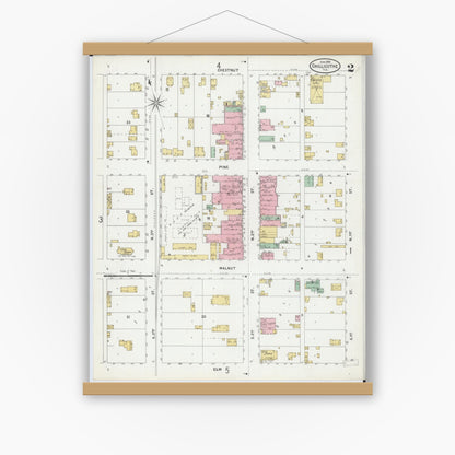 Old map wall art mockup — magnetic wood frame on white wall — Sanborn Fire Insurance Map from Chillicothe, Peoria County, Illinois (1899), Sheet #0002