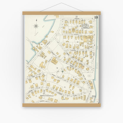 Old map wall art mockup — magnetic wood frame on white wall — Sanborn Fire Insurance Map from Revere, Suffolk County, Massachusetts (1900), Sheet #0023