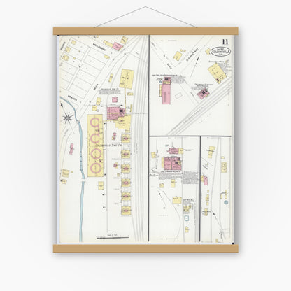Old map wall art mockup — magnetic wood frame on white wall — Sanborn Fire Insurance Map from Collinsville, Madison County, Illinois (1907), Sheet #0011