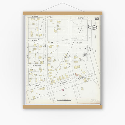 Old map wall art mockup — magnetic wood frame on white wall — Sanborn Fire Insurance Map from Stillwater, Washington County, Minnesota (1891), Sheet #0025