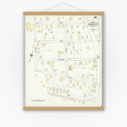 Old map wall art mockup — magnetic wood frame on white wall — Sanborn Fire Insurance Map from Winchester, Middlesex County, Massachusetts (1910), Sheet #0016