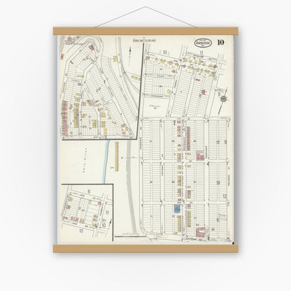 Old map wall art mockup — magnetic wood frame on white wall — Sanborn Fire Insurance Map from Ambridge, Beaver County, Pennsylvania (1917), Sheet #0010