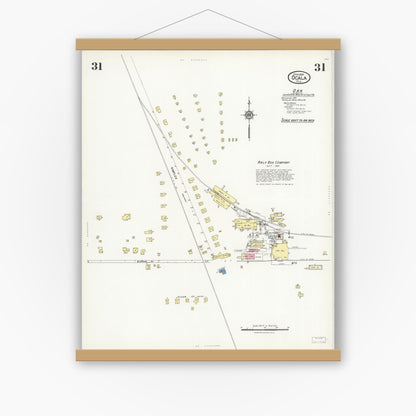 Old map wall art mockup — magnetic wood frame on white wall — Sanborn Fire Insurance Map from Ocala, Marion County, Florida (1924), Sheet #0031