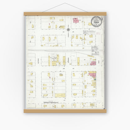 Old map wall art mockup — magnetic wood frame on white wall — Sanborn Fire Insurance Map from Rankin, Vermilion County, Illinois (1910) - Complete Map Set