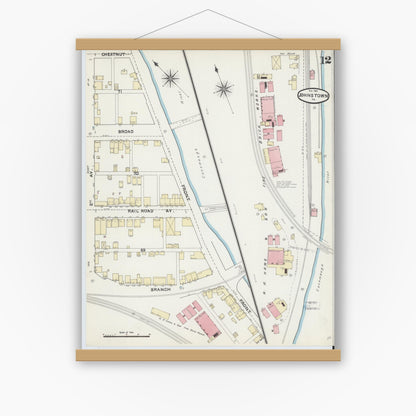 Old map wall art mockup — magnetic wood frame on white wall — Sanborn Fire Insurance Map from Johnstown, Cambria County, Pennsylvania (1891), Sheet #0012