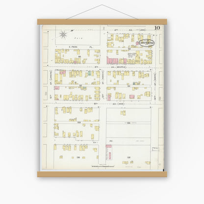 Old map wall art mockup — magnetic wood frame on white wall — Sanborn Fire Insurance Map from Lansingburg, Rensselaer County, New York (1892), Sheet #0010