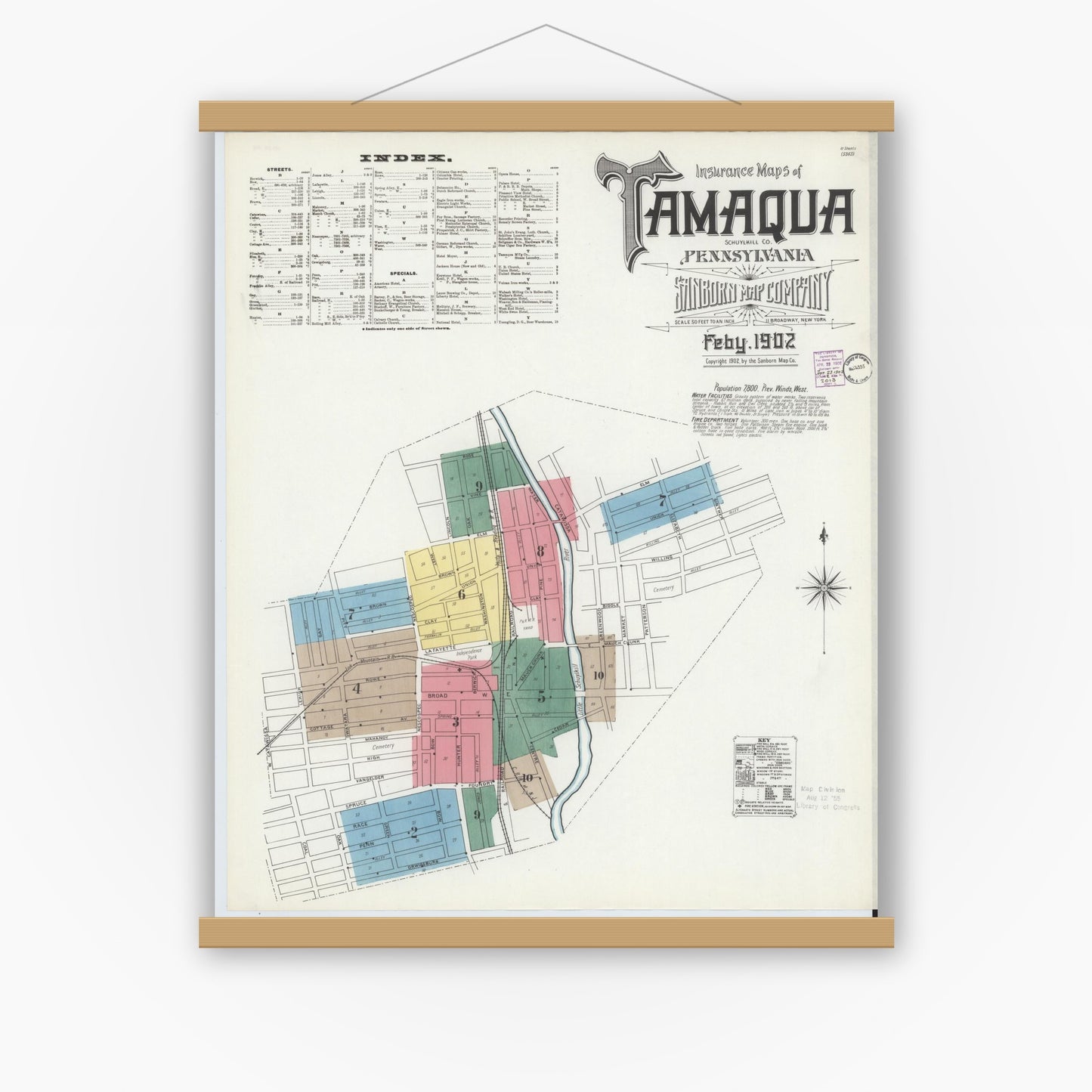 Old map wall art mockup — magnetic wood frame on white wall — Sanborn Fire Insurance Map from Tamaqua, Schuylkill County, Pennsylvania (1902) - Complete Map Set
