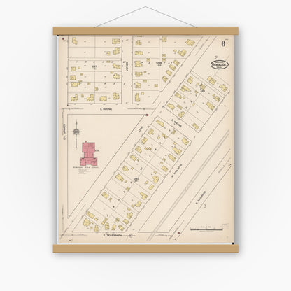 Old map wall art mockup — magnetic wood frame on white wall — Sanborn Fire Insurance Map from Dowagiac, Cass County, Michigan (1922), Sheet #0006