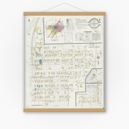 Old map wall art mockup — magnetic wood frame on white wall — Sanborn Fire Insurance Map from Cold Water, Mercer County, Ohio (1933), Sheet #0001