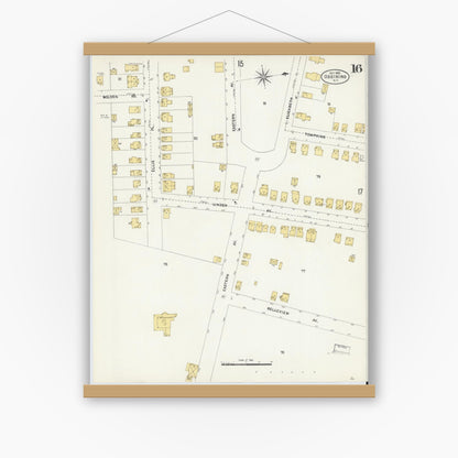 Old map wall art mockup — magnetic wood frame on white wall — Sanborn Fire Insurance Map from Ossining, Westchester County, New York (1903), Sheet #0016