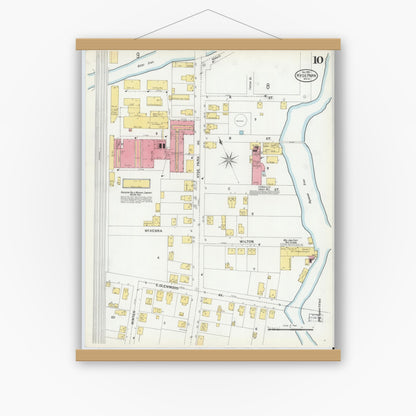 Old map wall art mockup — magnetic wood frame on white wall — Sanborn Fire Insurance Map from Hyde Park, Norfolk County, Massachusetts (1900), Sheet #0010