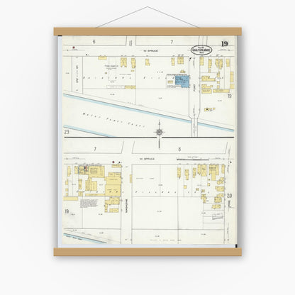 Old map wall art mockup — magnetic wood frame on white wall — Sanborn Fire Insurance Map from Sault Sainte Marie, Chippewa County, Michigan (1915), Sheet #0019