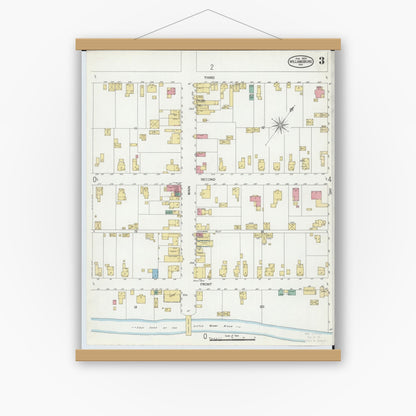 Old map wall art mockup — magnetic wood frame on white wall — Sanborn Fire Insurance Map from Williamsburg, Clermont County, Ohio (1900), Sheet #0003