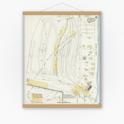 Old map wall art mockup — magnetic wood frame on white wall — Sanborn Fire Insurance Map from Orange, Orange County, Texas (1896), Sheet #0009
