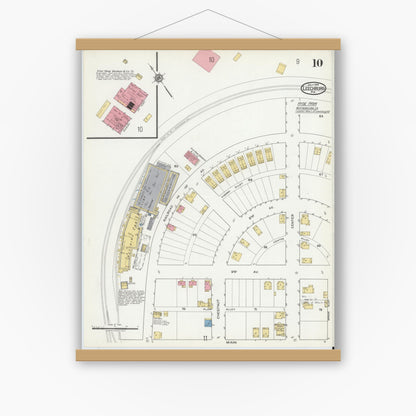 Old map wall art mockup — magnetic wood frame on white wall — Sanborn Fire Insurance Map from Leechburg, Armstrong County, Pennsylvania (1919), Sheet #0010