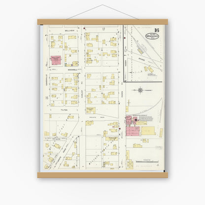 Old map wall art mockup — magnetic wood frame on white wall — Sanborn Fire Insurance Map from Menominee, Menominee County, Michigan (1913), Sheet #0016