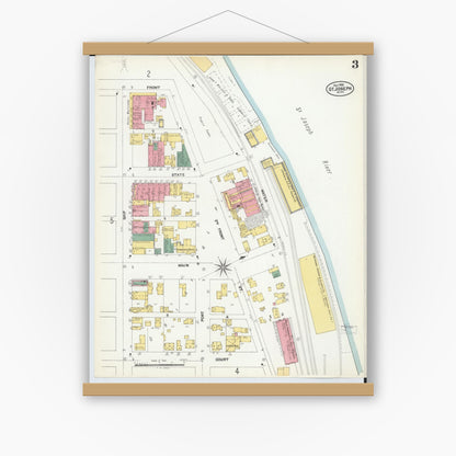Old map wall art mockup — magnetic wood frame on white wall — Sanborn Fire Insurance Map from Saint Joseph, Berrien County, Michigan (1902), Sheet #0003