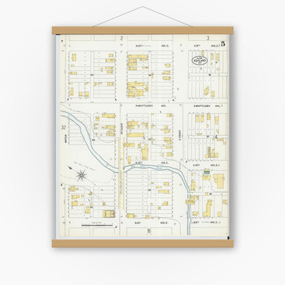 Old map wall art mockup — magnetic wood frame on white wall — Sanborn Fire Insurance Map from Ashland, Ashland County, Wisconsin (1901), Sheet #0005