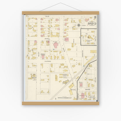 Old map wall art mockup — magnetic wood frame on white wall — Sanborn Fire Insurance Map from Farmersville, Montogomery County, Ohio (1912), Sheet #0002