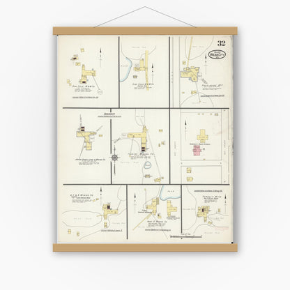 Old map wall art mockup — magnetic wood frame on white wall — Sanborn Fire Insurance Map from Webb City, Jasper County, Missouri (1915), Sheet #0032