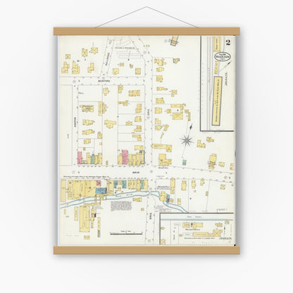 Old map wall art mockup — magnetic wood frame on white wall — Sanborn Fire Insurance Map from Macedon, Wayne County, New York (1906), Sheet #0002
