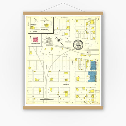 Old map wall art mockup — magnetic wood frame on white wall — Sanborn Fire Insurance Map from Alvord, Wise County, Texas (1911), Sheet #0001