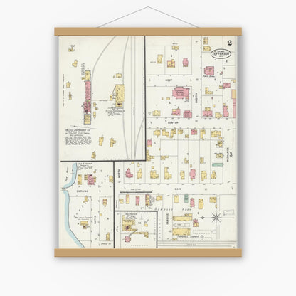 Old map wall art mockup — magnetic wood frame on white wall — Sanborn Fire Insurance Map from Jefferson, Jefferson County, Wisconsin (1898), Sheet #0002