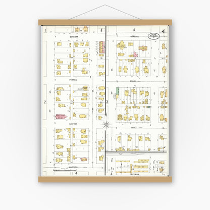 Old map wall art mockup — magnetic wood frame on white wall — Sanborn Fire Insurance Map from Perry, Dallas County, Iowa (1900), Sheet #0004
