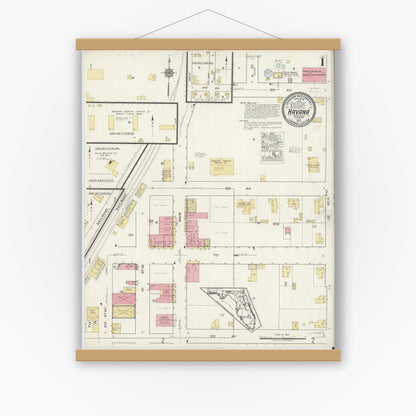 Old map wall art mockup — magnetic wood frame on white wall — Sanborn Fire Insurance Map from Havana, Gadsden County, Florida (1917), Sheet #0001
