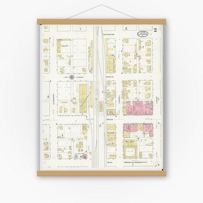 Old map wall art mockup — magnetic wood frame on white wall — Sanborn Fire Insurance Map from Lanark, Carroll County, Illinois (1912), Sheet #0002