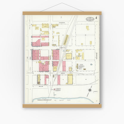Old map wall art mockup — magnetic wood frame on white wall — Sanborn Fire Insurance Map from Jefferson, Marion County, Texas (1911), Sheet #0004