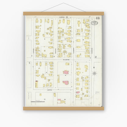 Old map wall art mockup — magnetic wood frame on white wall — Sanborn Fire Insurance Map from Ithaca, Tompkins County, New York (1898), Sheet #0011