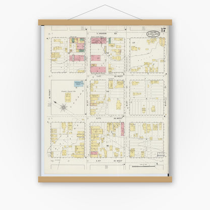 Old map wall art mockup — magnetic wood frame on white wall — Sanborn Fire Insurance Map from Ashland, Ashland County, Wisconsin (1895), Sheet #0017