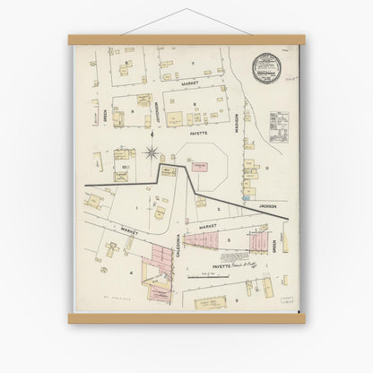Old map wall art mockup — magnetic wood frame on white wall — Sanborn Fire Insurance Map from Marianna, Jackson County, Florida (1890), Sheet #0001