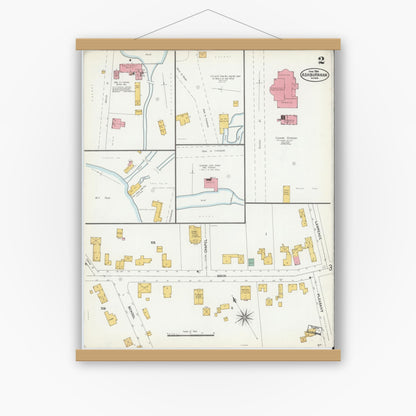 Old map wall art mockup — magnetic wood frame on white wall — Sanborn Fire Insurance Map from Ashburnham, Worcester County, Massachusetts (1904), Sheet #0002