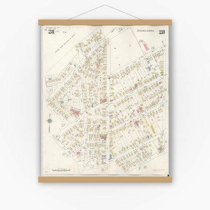 Old map wall art mockup — magnetic wood frame on white wall — Sanborn Fire Insurance Map from Michigan City, La Porte County, Indiana (1948), Sheet #0028