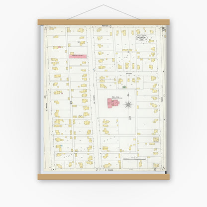 Old map wall art mockup — magnetic wood frame on white wall — Sanborn Fire Insurance Map from Marion, Marion County, Ohio (1900), Sheet #0002