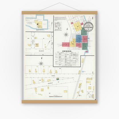 Old map wall art mockup — magnetic wood frame on white wall — Sanborn Fire Insurance Map from Green Cove Springs, Clay County, Florida (1909) - Complete Map Set