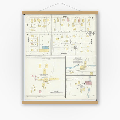 Old map wall art mockup — magnetic wood frame on white wall — Sanborn Fire Insurance Map from Covington, Miami County, Ohio (1905), Sheet #0005