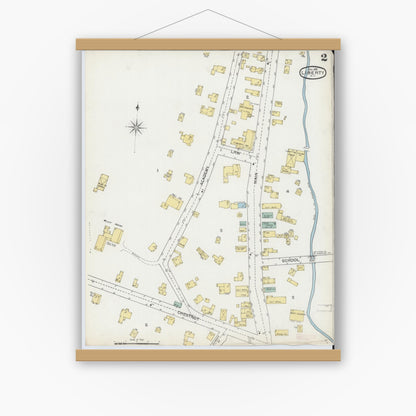 Old map wall art mockup — magnetic wood frame on white wall — Sanborn Fire Insurance Map from Liberty, Sullivan County, New York (1892), Sheet #0002