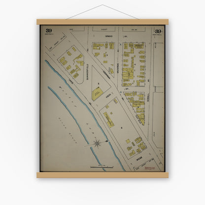 Old map wall art mockup — magnetic wood frame on white wall — Sanborn Fire Insurance Map from New Jersey Coast, New Jersey Coast, New Jersey (1890), Sheet #0039