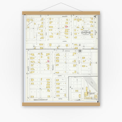 Old map wall art mockup — magnetic wood frame on white wall — Sanborn Fire Insurance Map from Chicago Junction, Huron County, Ohio (1904), Sheet #0004