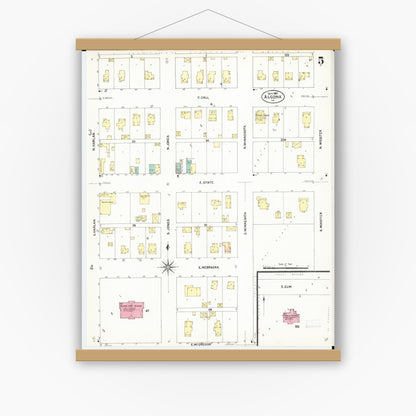 Old map wall art mockup — magnetic wood frame on white wall — Sanborn Fire Insurance Map from Algona, Kossuth County, Iowa (1907), Sheet #0005