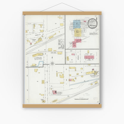 Old map wall art mockup — magnetic wood frame on white wall — Sanborn Fire Insurance Map from Greenville, Bond County, Illinois (1898) - Complete Map Set