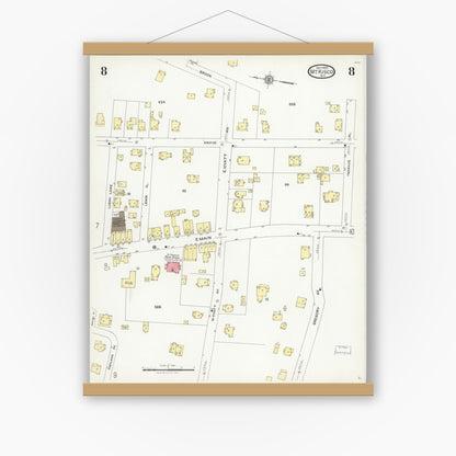 Old map wall art mockup — magnetic wood frame on white wall — Sanborn Fire Insurance Map from Mount Kisco, Westchester County, New York (1925), Sheet #0008