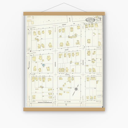Old map wall art mockup — magnetic wood frame on white wall — Sanborn Fire Insurance Map from Hackettstown, Warren County, New Jersey (1914), Sheet #0007