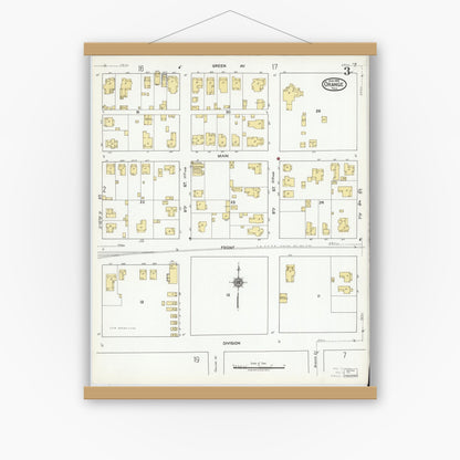 Old map wall art mockup — magnetic wood frame on white wall — Sanborn Fire Insurance Map from Orange, Orange County, Texas (1919), Sheet #0003