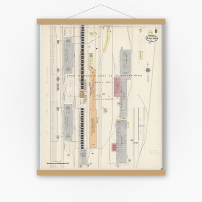 Old map wall art mockup — magnetic wood frame on white wall — Sanborn Fire Insurance Map from Woodlawn, Beaver County, Pennsylvania (1915), Sheet #0008