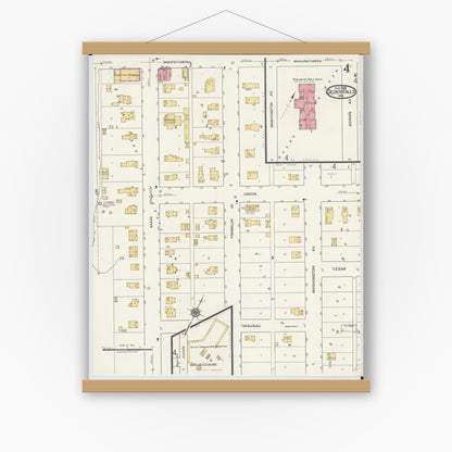 Old map wall art mockup — magnetic wood frame on white wall — Sanborn Fire Insurance Map from Oconto Falls, Oconto County, Wisconsin (1919), Sheet #0004